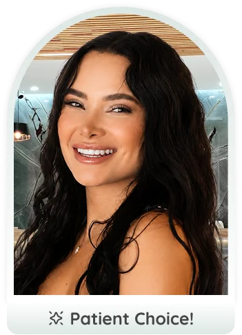 Smiling woman portrait for cosmetic dentistry services section.