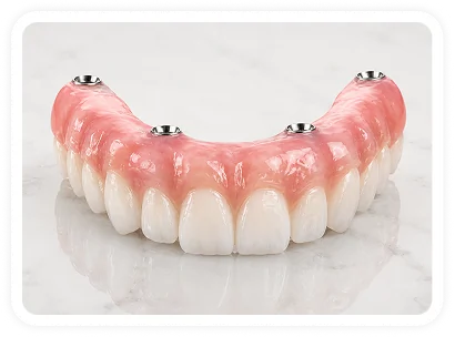 Nano Ceramic dental prosthesis close-up on white background.